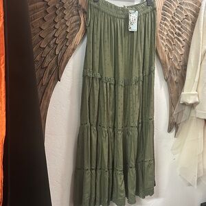 Nostalgia Olive Green Maxi Skirt